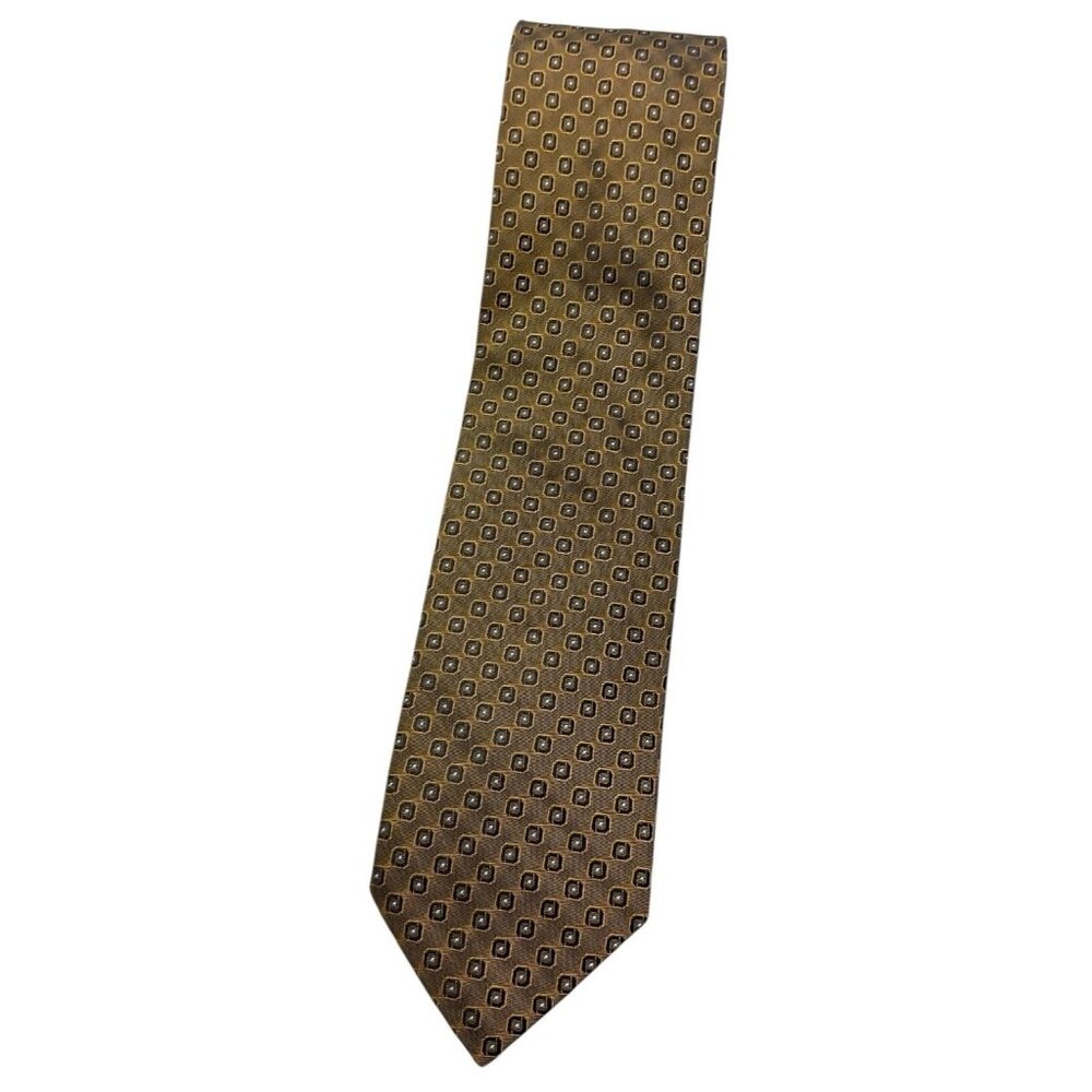 JOOP! Men's 100% Silk Necktie LUXURY Tie XL Brown Gold Geometric W:3.2" EUC